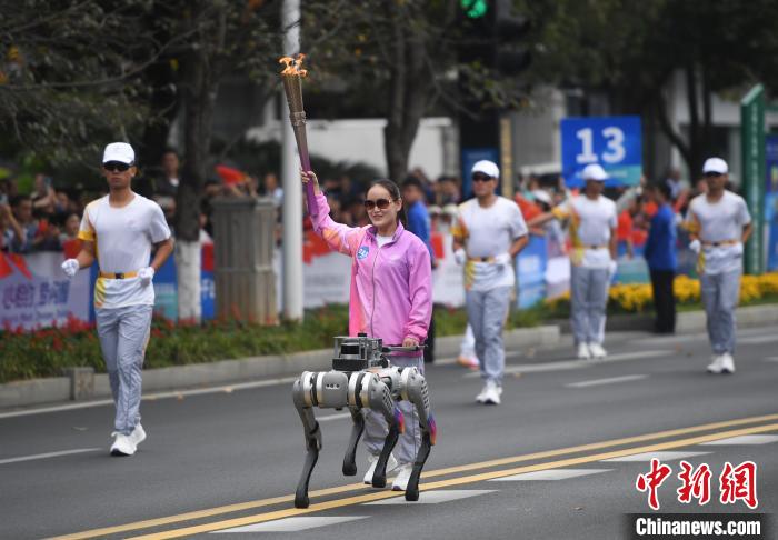 智能导盲犬亮相杭州亚残运会火炬传递