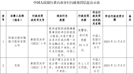 阳新汉银村镇银行被罚 大股东为汉口银行