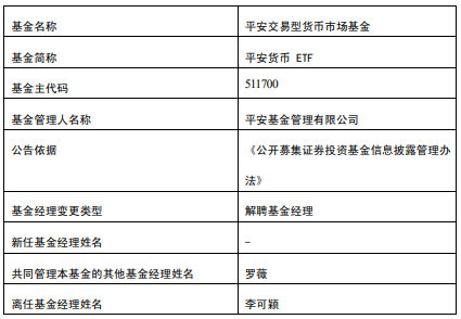 李可颖离任平安基金旗下3只货币基金