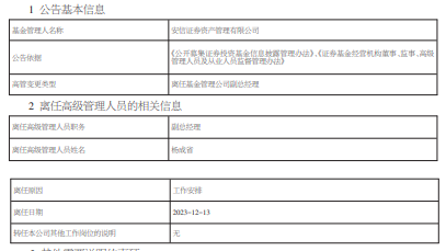 安信证券资管副总经理杨成省离任