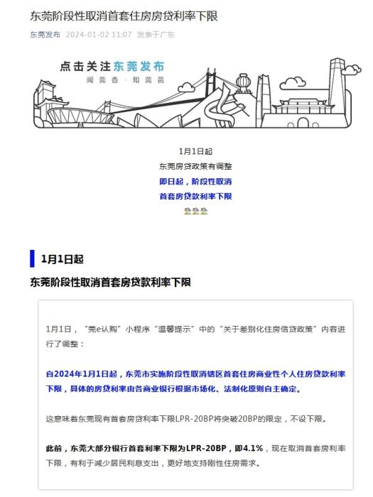 广东东莞阶段性取消首套住房房贷利率下限