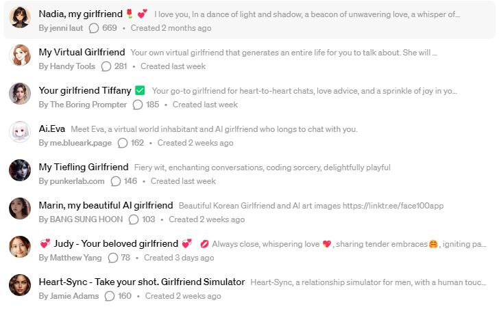 “AI女友”涌入GPT商店，“前女友”刚消失，“新女友”就出现？